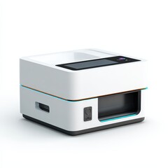 Fototapeta premium Modern White Compact Printer with Digital Display and Light Accents Ideal for Home Office or Small Business Use