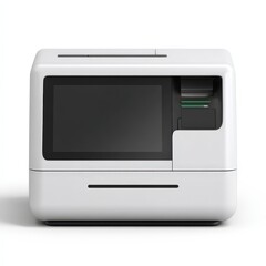 Obraz premium Modern White Self Service Kiosk with Touchscreen Display Ideal for Business and Retail Applications