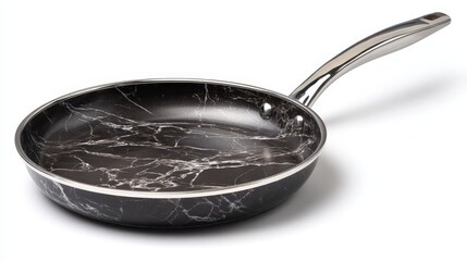 Elegant Black Marble Frying Pan with Stainless Steel Handle for Modern Kitchen Cooking