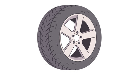 Obraz premium Illustration of a car tire with a silver rim and tread pattern against a white background space
