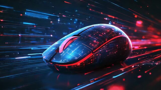 Wireless gaming mouse moving at high speed with light trails