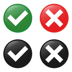 Cross and Check Mark Icons, Green, Red, Black, Button, Symbols, Isolated, Yes, No