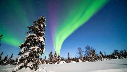 Northern Lights over a snowy forest