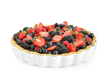 Sweet tart with different fresh berries on white background