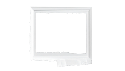 Marco fotográfico realista con textura de papel rasgado en los bordes, como si la foto estuviera rota a mano. El papel debe tener un aspecto fibroso, con sombras suaves en los bordes para dar volumen.