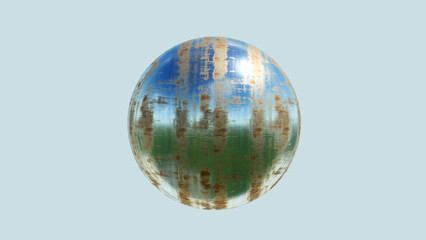 Shiny digital earth sphere with abstract patterns on blue background