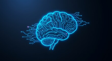 Fototapeta premium Artificial intelligence brain icon with circuit lines, futuristic glowing design, transparent PNG cutout