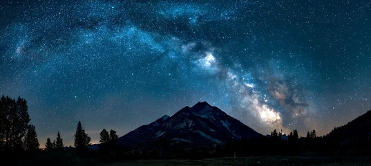 Night sky milky way over mountain range scenic landscape dark blue space stars astronomy photography © Iqra