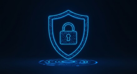 Cyber security shield icon glowing, futuristic hologram, transparent background PNG, IT security theme