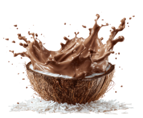Chocolate splash in a coconut shell