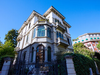 Residential buildings along via Monte Rosa in Milan, Italy