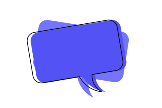 Blue rectangular speech bubble with black outline and layered background for chat, message, communication, dialogue, and modern graphic design projects