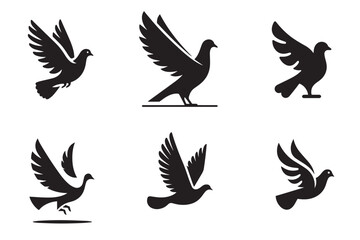 Silhouette of a dove. Vector, illustration, icon set