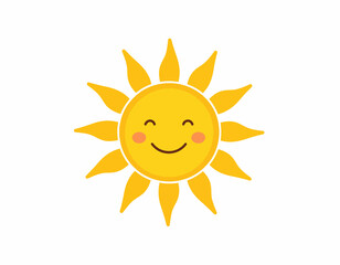 Happy Cartoon Sun with Smiling Face and Rays.