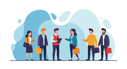Diverse business team collaborating and discussing ideas, representing teamwork, communication, and professional development in a modern office environment.