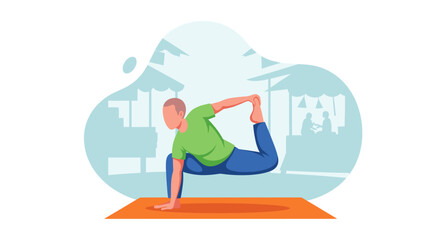 Man practicing yoga on a mat, demonstrating flexibility and balance for a healthy, mindful lifestyle. Perfect for wellness and fitness concepts.
