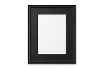 Realistic black picture frame with blank white area for copy space on a transparent background