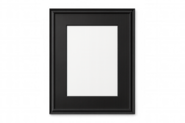 Realistic black picture frame with blank white area for copy space on a transparent background