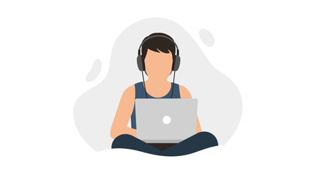 Person with headphones and laptop working or studying online, showcasing digital productivity, remote work, and a modern lifestyle.