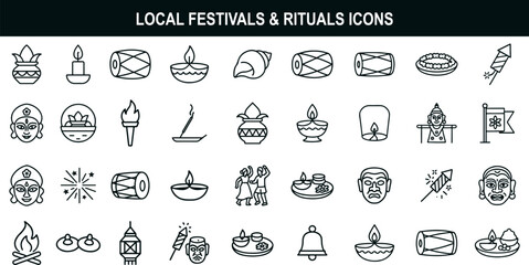 Local Festivals and Rituals Icon Set for Cultural Celebrations, Heritage, and Festive UI Design