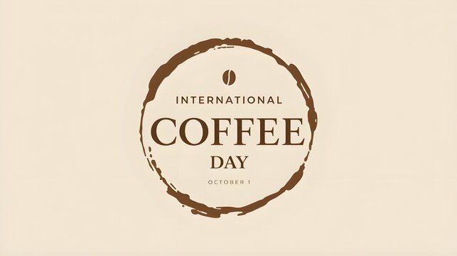 International Coffee Day hand lettering with coffee beans, cup bottom ring and drop splash isolated on white. Vector template for banner, typography poster, flyer, sticker, card, t-shirt, etc.