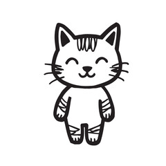 Cat Doodle Black and White Illustration Vector Image Cute Kitten Sketch Line Art Drawing Silhouette
