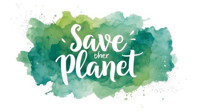 Save the Planet calligraphy lettering on colorful watercolor stains background. Eco and environment motivational poster. Earth day vector illustration. Template for banner, logo design, flyer, etc. - Powered by Adobe