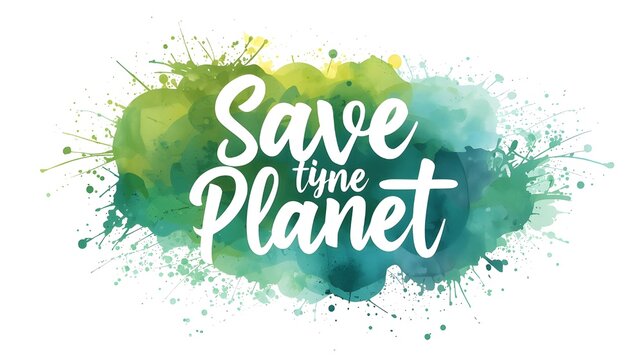 Save the Planet calligraphy lettering on colorful watercolor stains background. Eco and environment motivational poster. Earth day vector illustration. Template for banner, logo design, flyer, etc. - Powered by Adobe