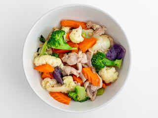 Fresh Colorful Stir-Fried Vegetables and Chicken in Bowl