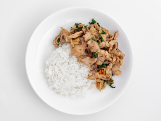 Delicious Stir-Fried Pork with Rice on White Plate
