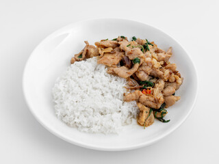 Delicious Pork Stir-Fry with Fresh Basil and Jasmine Rice Dish