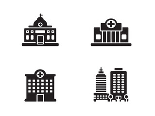 Simple Hospital Silhouette Icons For Wellness Illustration Themes