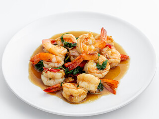 Delicious shrimp dish with vibrant greens and savory sauce