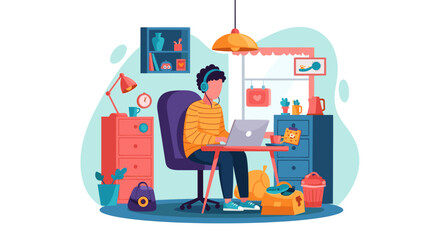 Person working remotely from home with a laptop, depicting remote work, online education, or a digital nomad lifestyle. Ideal for business, technology, and lifestyle themes.