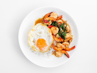 Delicious Shrimp Stir Fry with Fried Egg and Fragrant Rice