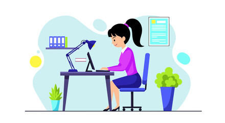 Productive young woman focused on her laptop at a modern workspace, perfect for business, education, or remote work concepts.