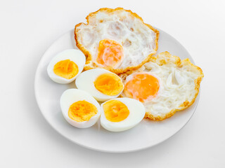 Delicious Breakfast Plate with Fried Eggs and Soft-Boiled Eggs