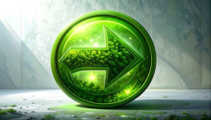 Circular green arrow icon with moss-like detail