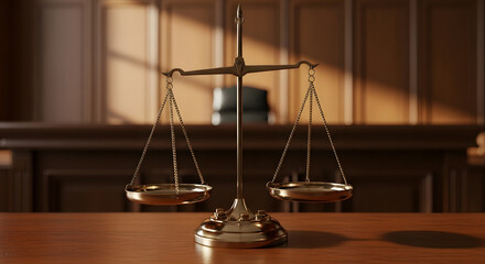 Scales of Justice in Courtroom Setting