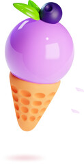 3D looking realistic vector illustration of a purple ice cream with blueberry on top