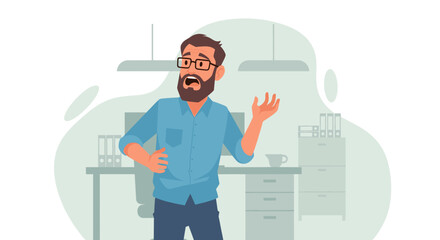 Stressed businessman looking shocked and overwhelmed in his office. Depicts workplace challenges, frustration, or unexpected news, ideal for business and emotional themes.