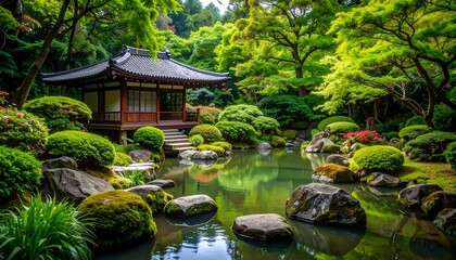 Serene Japanese garden with tranquil pond