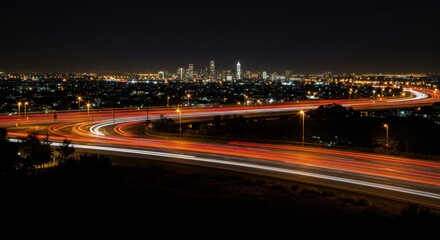 Blurred motion of city lights at night, conveying speed or energy, long exposure