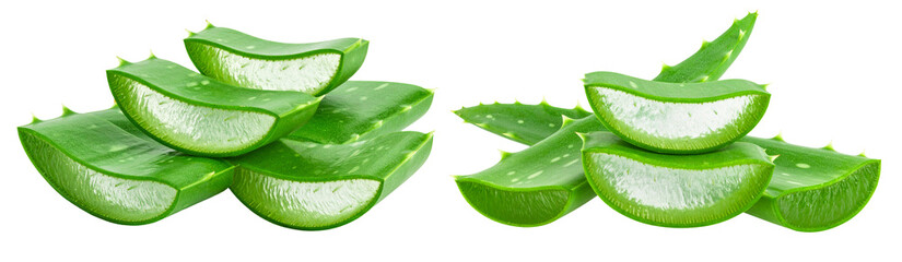 group of pile of aloe vera slices isolated on white background
