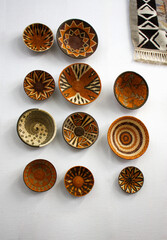 setswana weaved baskets, african art hanging on the wall, botswana small local business in the village