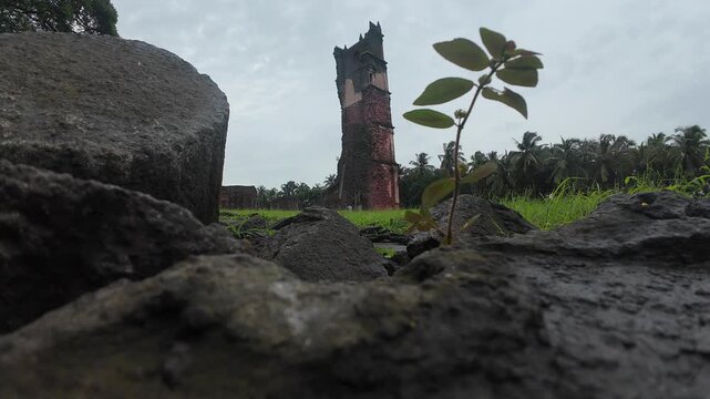 Historic Ruins of Church of St. Augustine in Goa During Monsoon