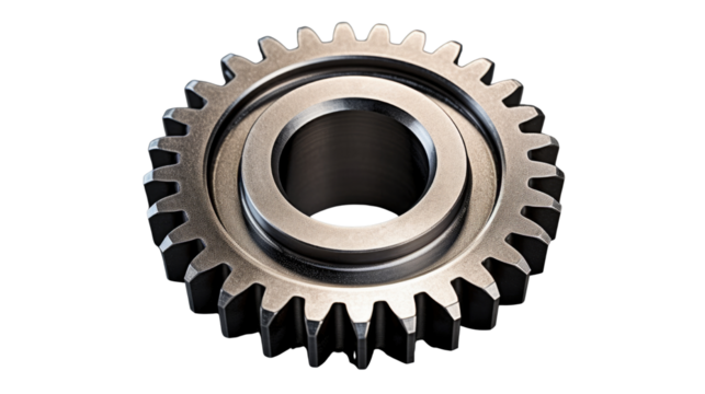 Scratched industrial steel gear isolated on white background