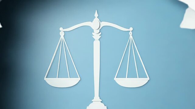 Scales of justice emerging from torn paper symbolizing legal concept