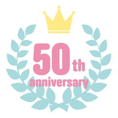 カラフルで可愛い王冠と月桂樹の周年記念アイコン　50周年