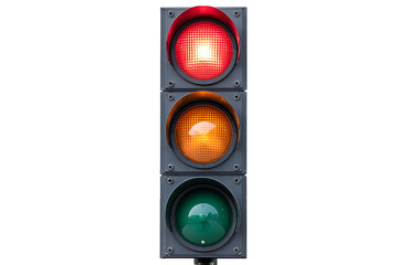 Traffic light with red light illuminated, isolated on transparent background